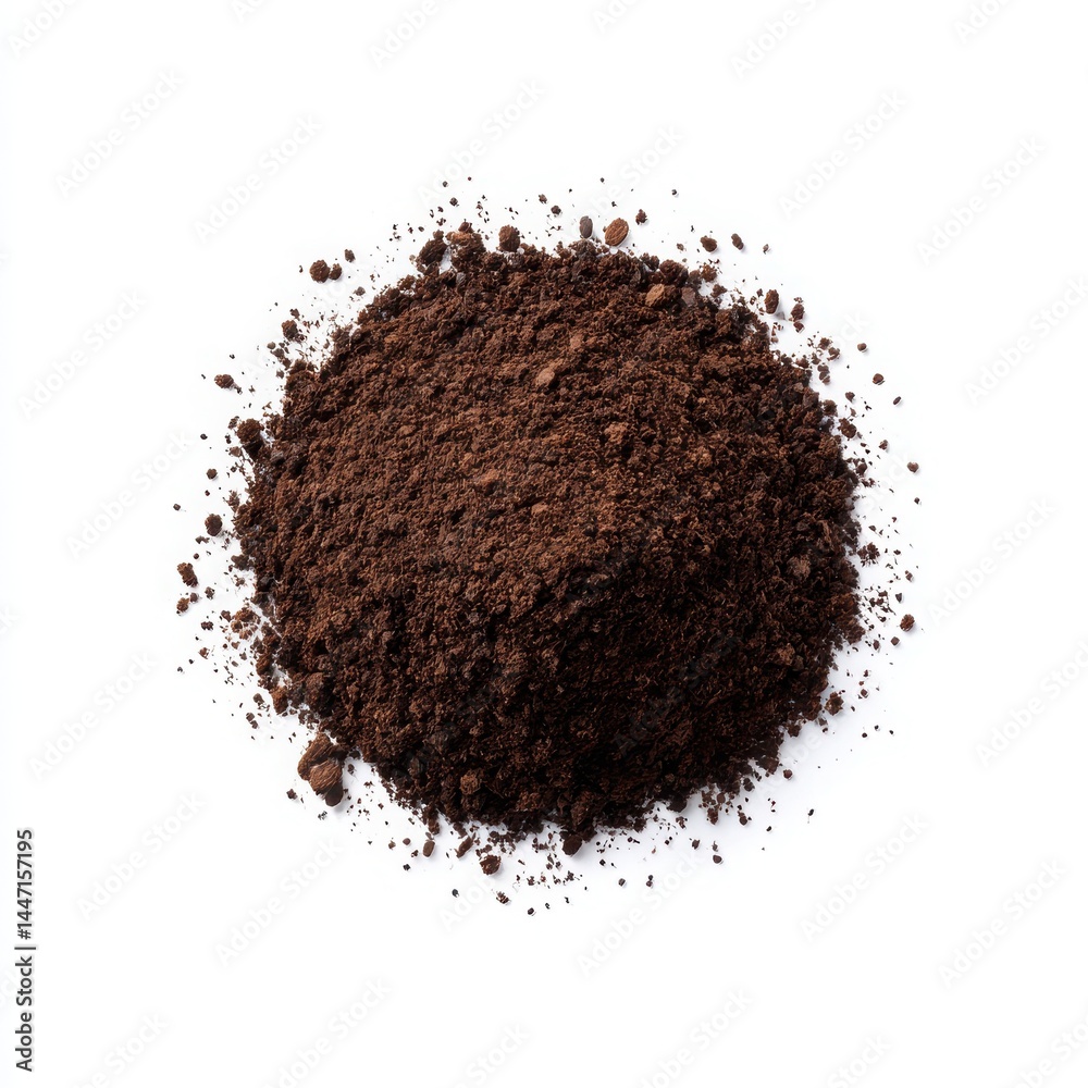 Pile of dark soil, top view on white background Pile of dark soil, top view on white background