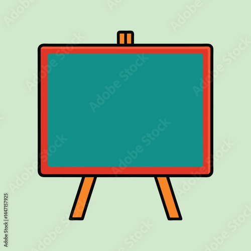 Simple Cartoon Blackboard Illustration on Stand Against Light Green Background