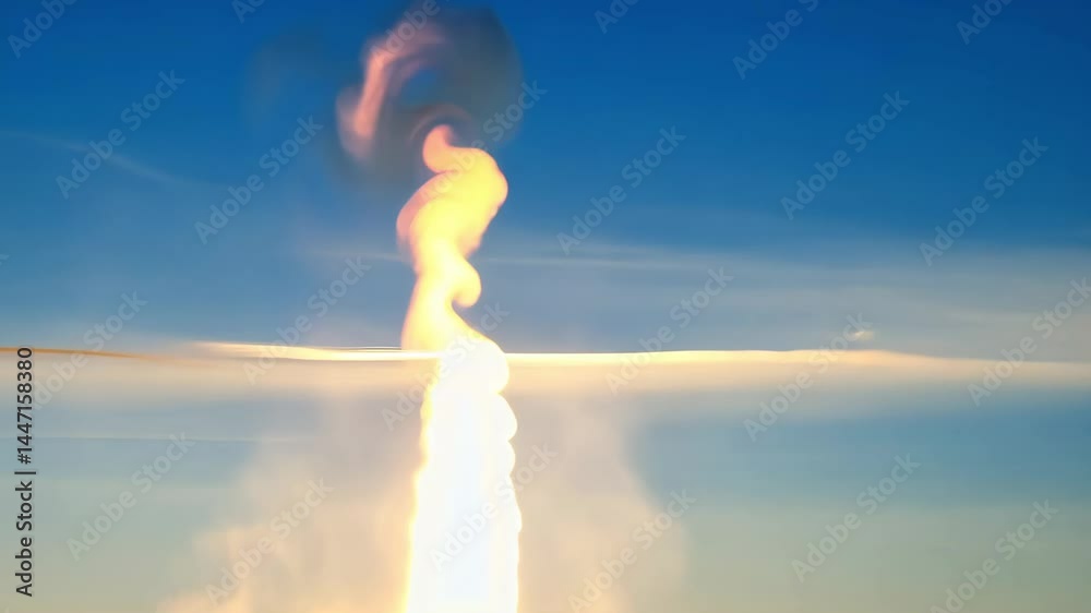 Spectacular Eruption of Colorful Geyser Against the Backdrop of a Crisp Clear Sky at Sunset Spectacular Eruption of Colorful Geyser Against the Backdrop of a Crisp Clear Sky at Sunset