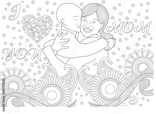 I Love You Mom Coloring Page Illustration