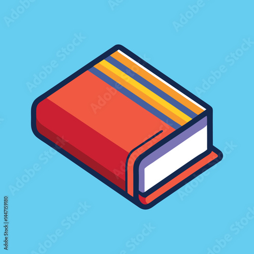 Isometric illustration of a colorful book with a minimalist background design