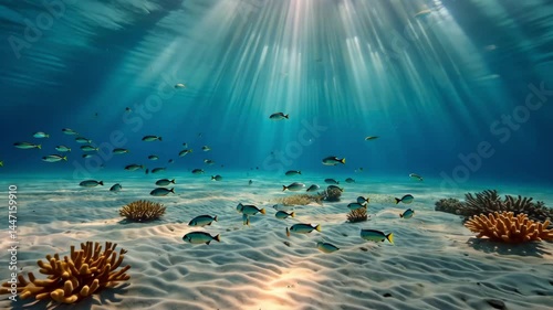 Underwater Serenity: A Captivating View of Diverse Marine Life and Sunlit Coral Reefs