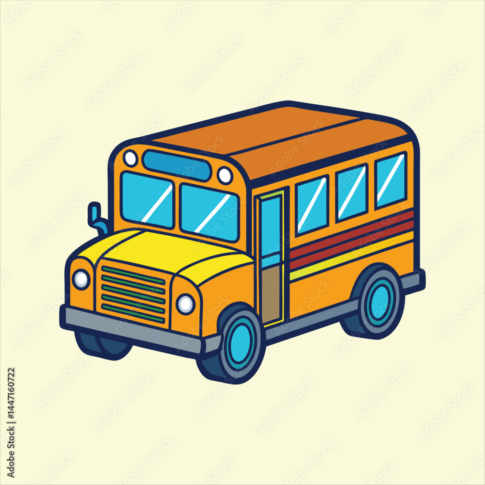 Cartoon School Bus Illustration with Yellow and Orange Color Scheme Cartoon School Bus Illustration with Yellow and Orange Color Scheme