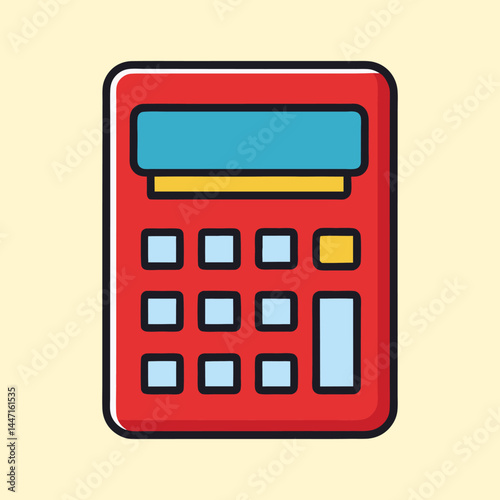 A cartoon image of a red and blue calculator on cream background