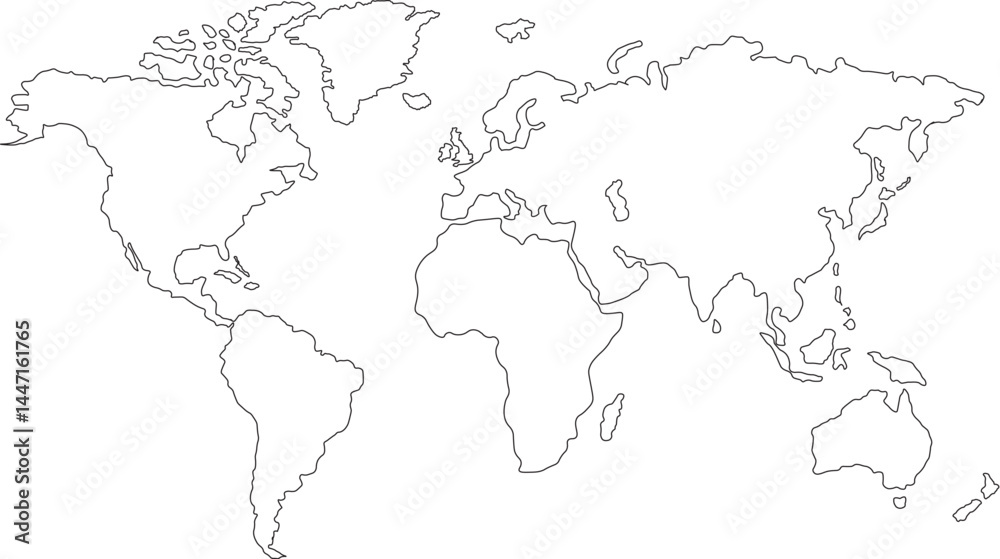 Fototapeta premium Abstract world map. Black outline silhouette on white background. Flat vector illustration. Background with Earth.