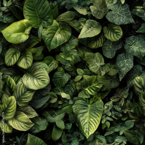 Explore the lush textures of a vibrant tropical landscape filled with diverse greenery and intricate leaf patterns