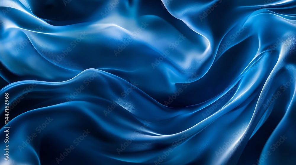 Fototapeta premium Beautiful blue silk fabric waving gently, evoking elegance and sophistication in a stunning display of texture.