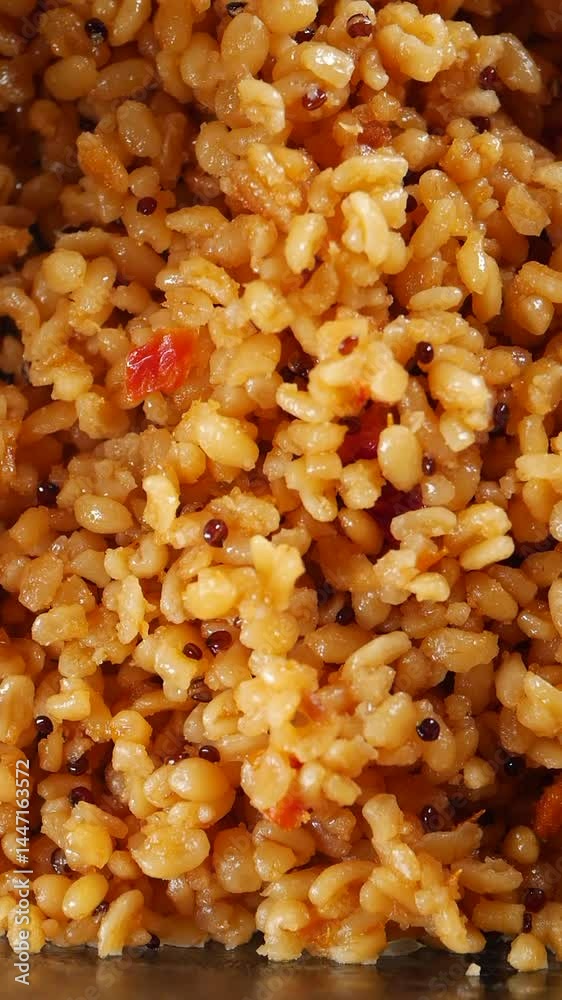Enjoying a delicious bowl of spicy bulgur wheat with tomatoes Enjoying a delicious bowl of spicy bulgur wheat with tomatoes