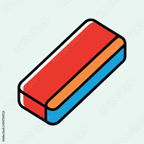 Isometric eraser with multiple colored layers floating on a light green background