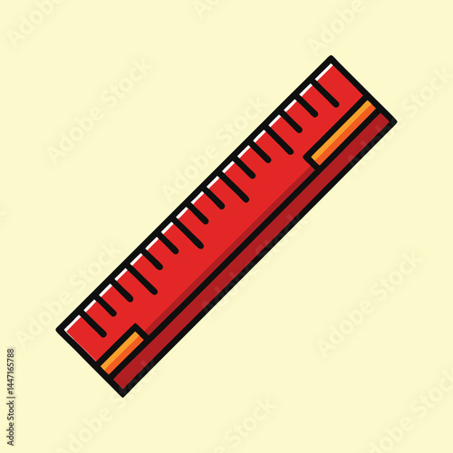 Illustration of a red ruler with marked measurements against a light background