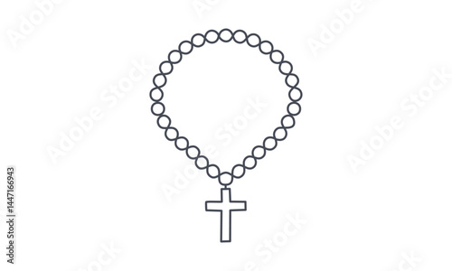 Christian Rosary beads. Prayer Catholic chaplet with the Holy Cross. Use as poster, card, flyer, T Shirt design or Tattoo	
