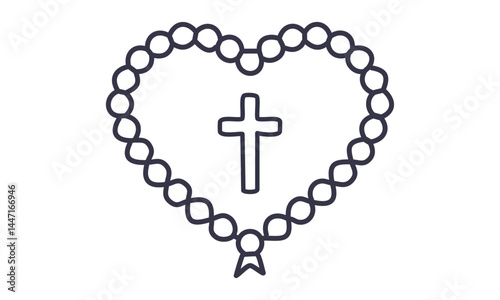 Christian Rosary beads. Prayer Catholic chaplet with the Holy Cross. Use as poster, card, flyer, T Shirt design or Tattoo	