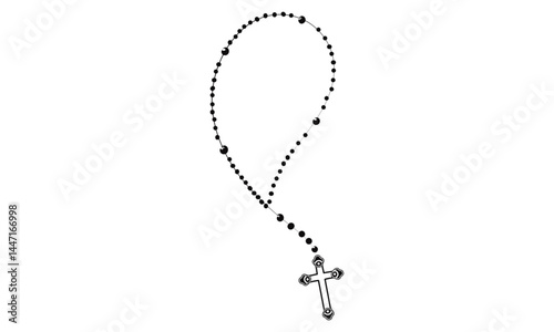 Christian Rosary beads. Prayer Catholic chaplet with the Holy Cross. Use as poster, card, flyer, T Shirt design or Tattoo	