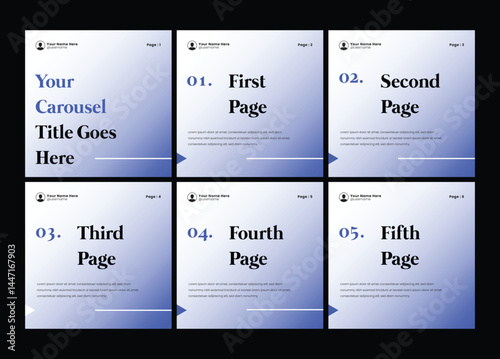 Modern 6 page carousel banner template design. Intagram carousel or linkedin social media carousel. Six page in portrait frame,