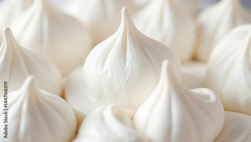 Closeup of Delicate White Meringues Piled Together Creating a Soft and Fluffy Dessert Texture Closeup of Delicate White Meringues Piled Together Creating a Soft and Fluffy Dessert Texture