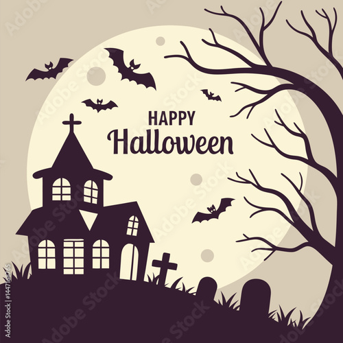 Happy hallowen banner vector, spooky hallowen background template