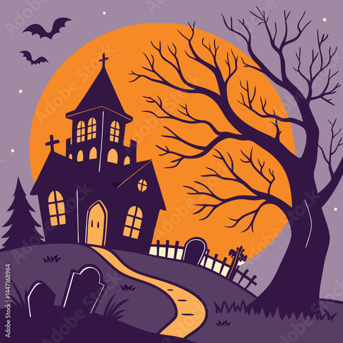 Happy hallowen banner vector, spooky hallowen background template