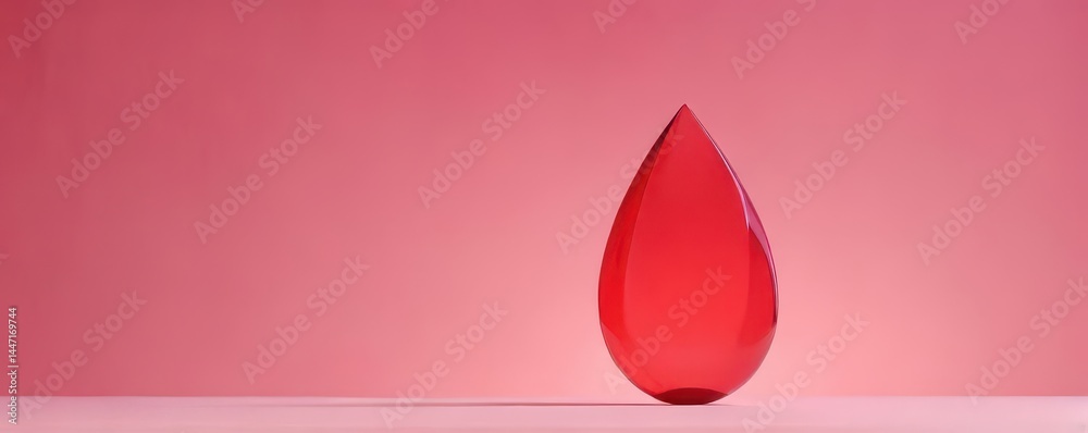 Fototapeta premium A vibrant red, pointed teardrop shape against a soft pink backdrop , abstract, visual, contemporary