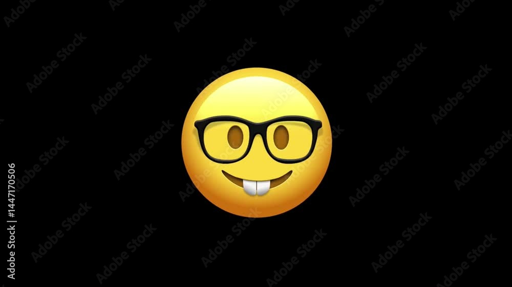 Nerd Face Emoji Animated on a Transparent Background. 4K Loop Animation with Alpha Channel.