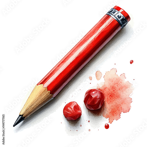 Pencil Being Sharpened, watercolor vector, isolated on a white background.