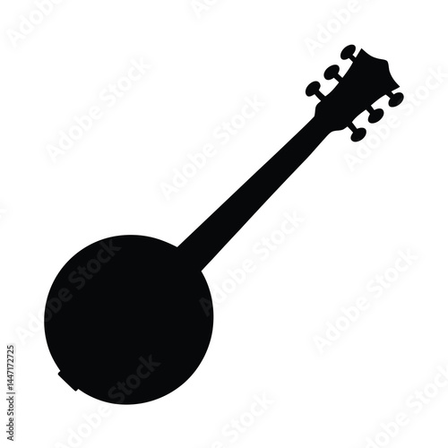 Silhouette of a Banjo with Tuning vector Pegs and Round Body on White