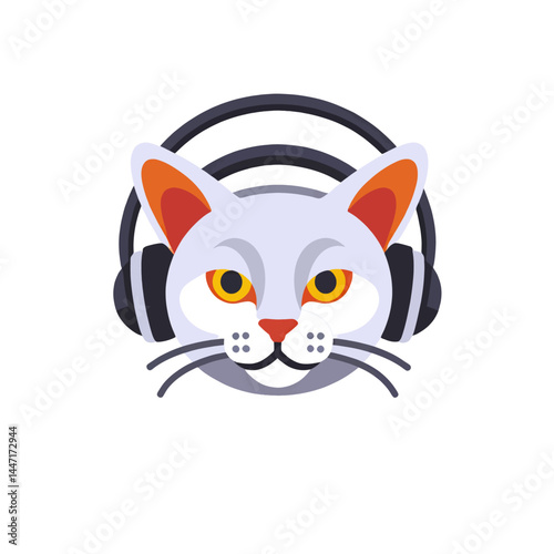 Cool Cat with Headphones_Digital Art_Cute Feline Music Lover_Headphone Wearing Kitten_Stylish Cat Illustration_Listening Cat Artwork_Modern Design_Animal Lover Gift