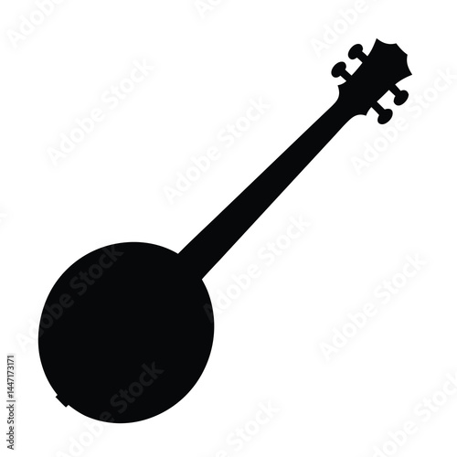 Silhouette of a banjo musical vector instrument on a white background plain