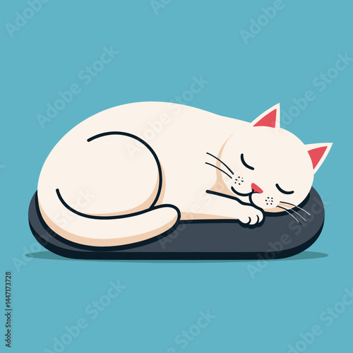 Cute_Sleeping_Cartoon_Cat_Image_of_a_White_Cat_Relaxing_on_a_Grey_Cushion_Adorable_Feline_Illustration_Perfect_for_Kids_Room_Decor_and_Cat_Lovers_Gifts