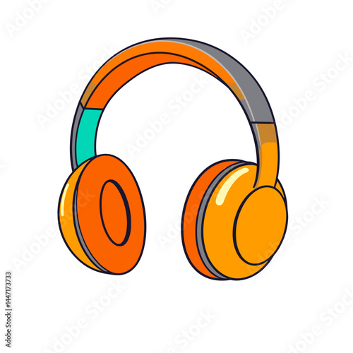 Trendy orange headphones in a cartoon art illustration vector design
