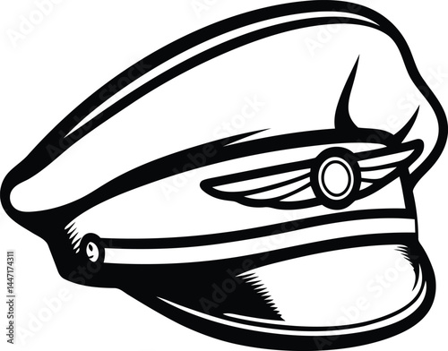Unique and modern pilot hat silhouette vector illustration, pilot hat isolated line art vector logo icon design