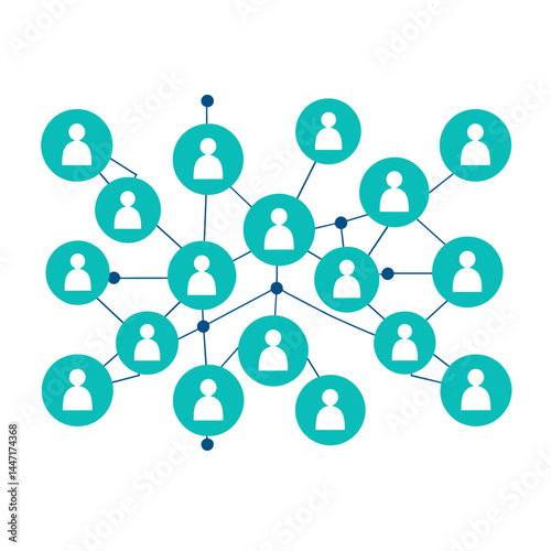 A network of connected people icons with lines and nodes, representing social media or online communities.