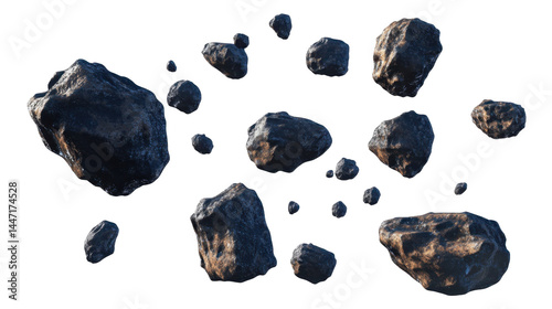 Flying Asteroids Scattering in Outer Space with a Dark Background and Cosmic Atmosphere