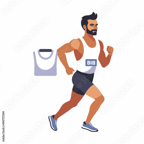 Male Marathon Runner Illustration_Athlete in Race with Bib_Running and Fitness Graphic_Vector Image for Sports and Health Content