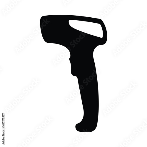 Black silhouette of a handheld vector infrared thermometer against a white background