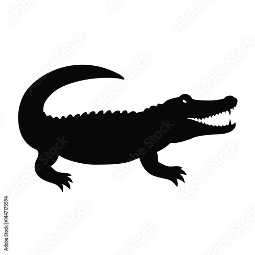 Silhouette of a crocodile or alligator with visible sharp teeth and reptile features