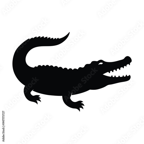 Silhouette of a crocodile or alligator with visible sharp teeth and reptile features