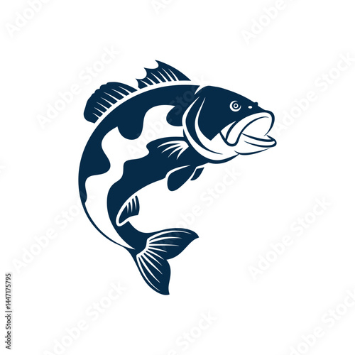 monochromatic bass fish in leaping pose illustration