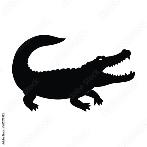 Silhouette of a crocodile or alligator with visible sharp teeth and reptile features