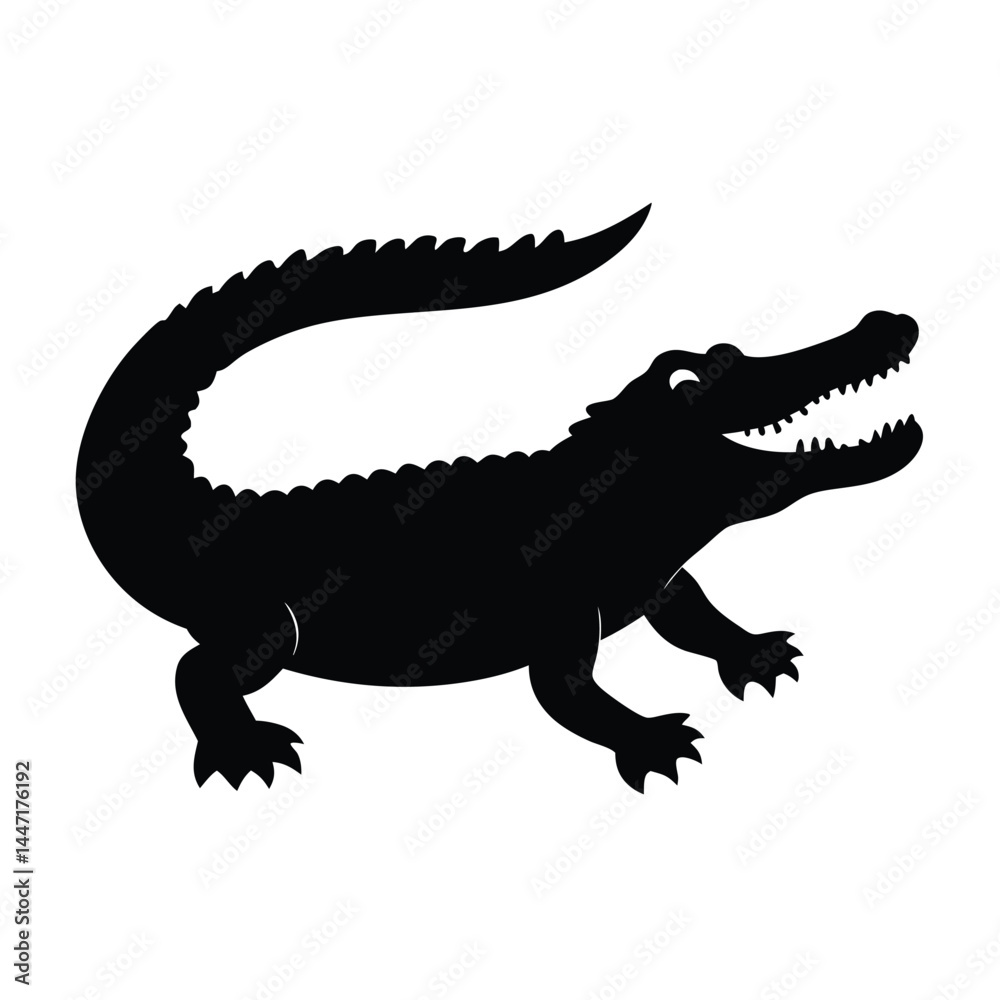 Naklejka premium Silhouette of a crocodile or alligator with visible sharp teeth and reptile features