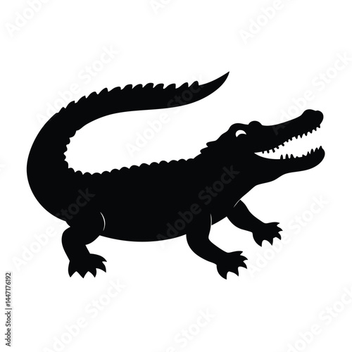 Silhouette of a crocodile or alligator with visible sharp teeth and reptile features