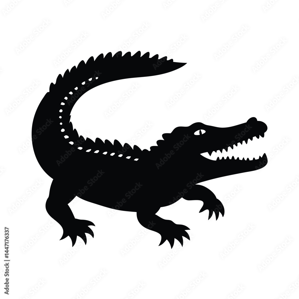 Naklejka premium Silhouette of a crocodile or alligator with visible sharp teeth and reptile features