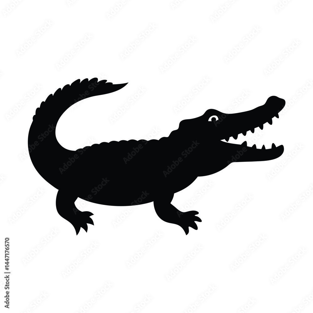 Naklejka premium Silhouette of a crocodile or alligator with visible sharp teeth and reptile features
