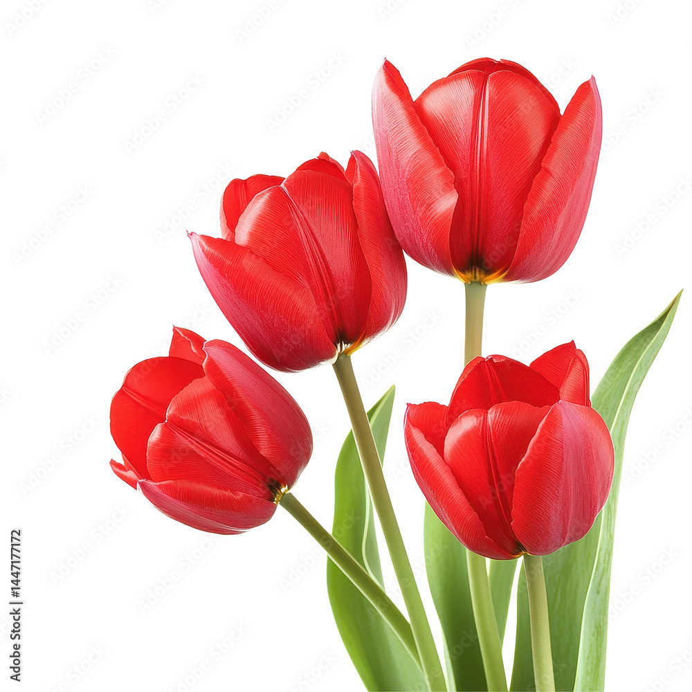 Fototapeta premium Bright red tulips in closeup against a clean Transparent background showcasing their vibrant color and natural beauty, Closeup pink tulips isolated on PNG background