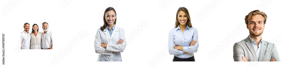 Diverse group of people smiling with arms crossed. cut out transparent Diverse group of people smiling with arms crossed. cut out transparent