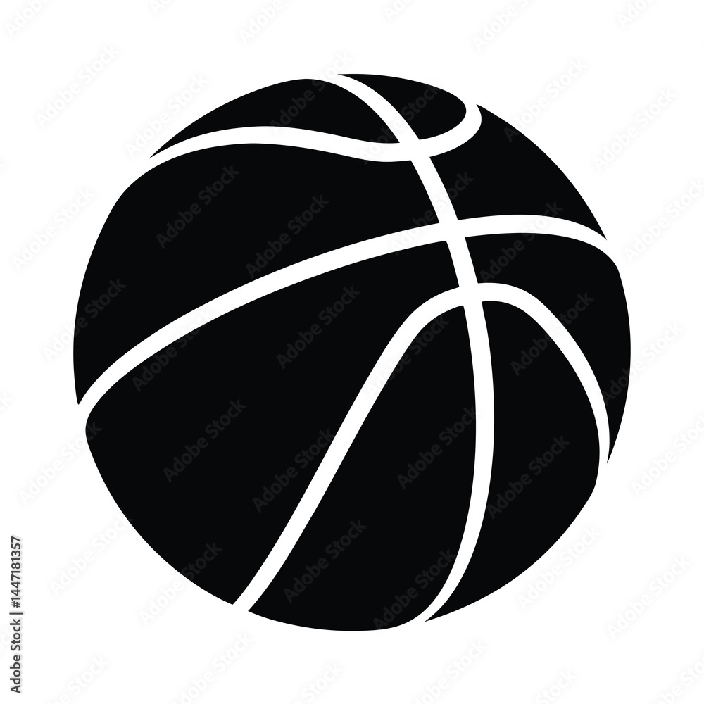 Naklejka premium Stylized Black and White Basketball vector Illustration with Distinct Curved Lines