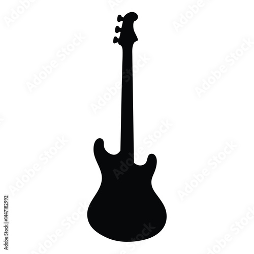 A Black Silhouette of a vector Three Stringed Electric Bass Guitar