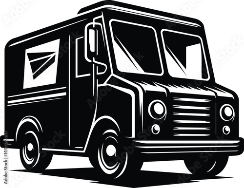 Mail Truck Silhouette Symbol with Open Rear Door