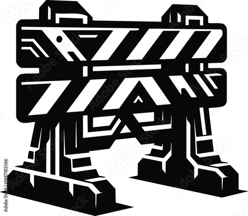 Road Barricade Silhouette Vector with Bold Stripes