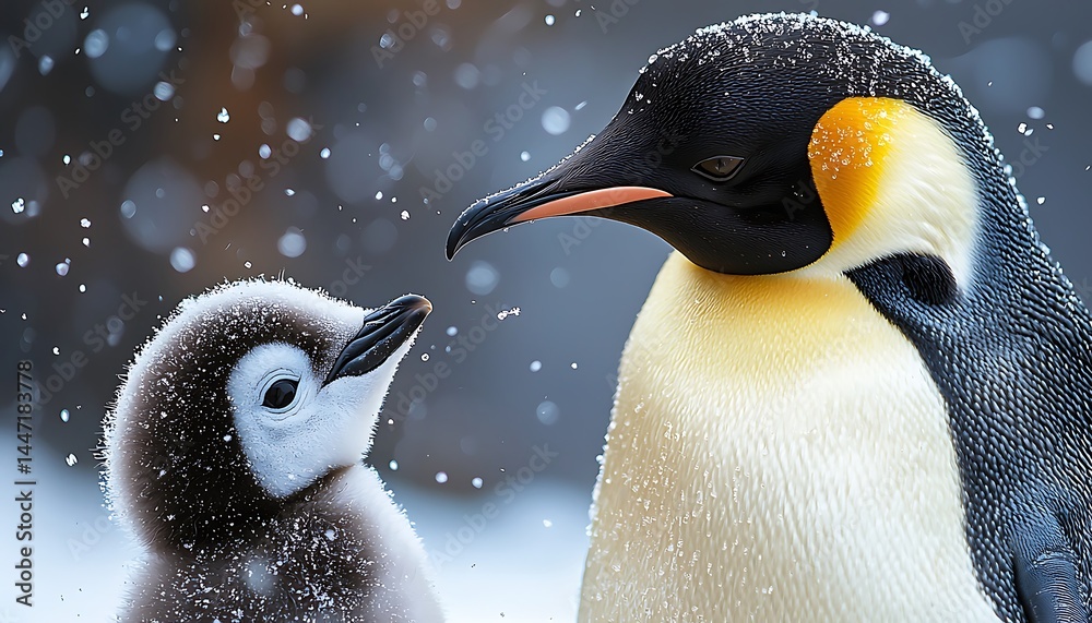 custom made wallpaper toronto digitalEmperor penguin chick faces parent in snowy scene
