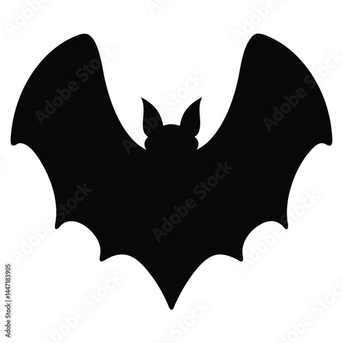 Dramatic black silhouette of a bat vector against a white background is spooky